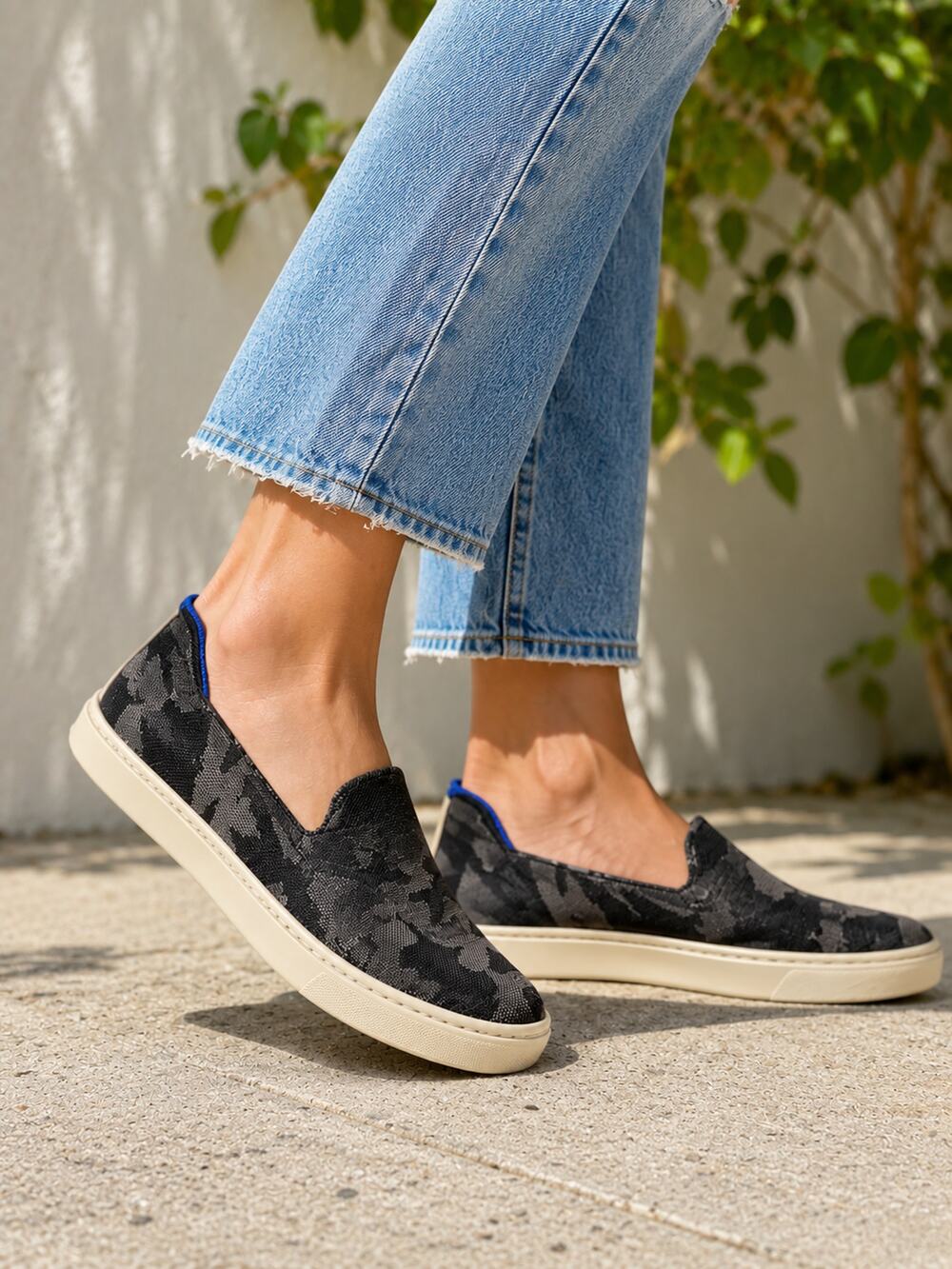 Rothy's Black Camo Slip-On Sneakers with Cream Sole